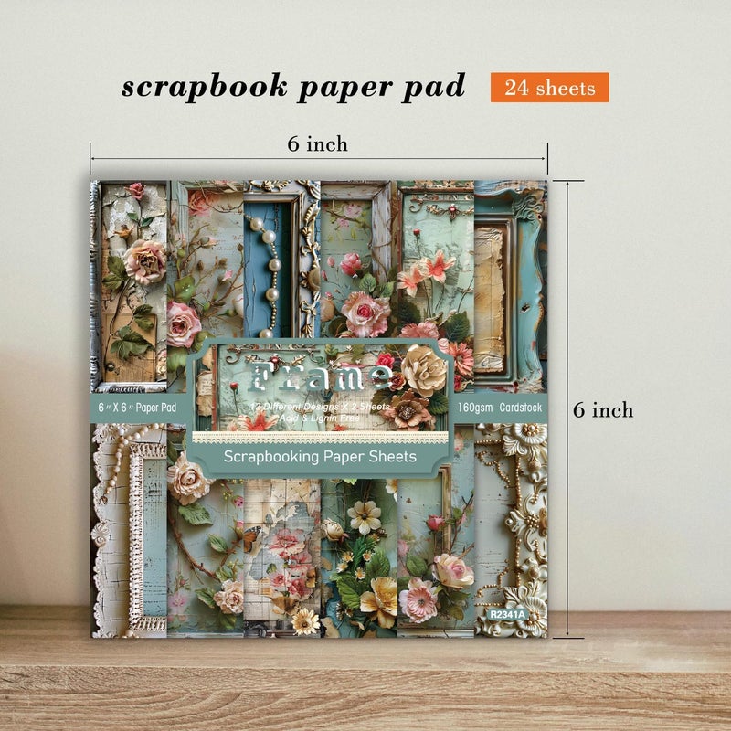 EAMOTOL 6 x 6 In Scrapbook Paper Pad Cardstock,24 Sheets Garden Pattern Design Floral Decorative Decoupage for Photo Album Card Making Folded Supplies Gift Wrapping Junk Journals DIY Crafts - Image 2